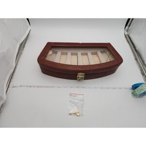 Bey Berk Brown Leather 6 Slot Bracelet Watch Storage Box Case Glass Top Locking